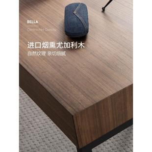 书桌极简家用办公桌简约现代轻奢烟熏色实木北欧书房电脑书桌 意式