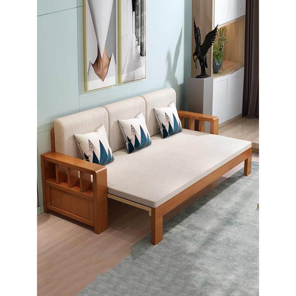 实木沙发床新中式抽拉小户型坐卧折叠两用伸缩客厅多功能单双人床