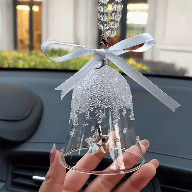 耶诞水晶汽车挂件水晶风铃铛汽车挂件车内雪花镶钻挂饰装饰品礼物