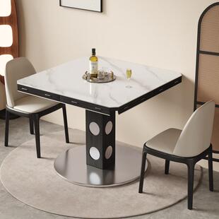 现代简约岩板实木可折叠餐桌椅组合家用大小户型靠墙方桌变圆桌