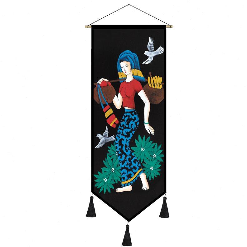 民宿装饰挂布民族风布艺挂画云南傣族苗族挂毯餐厅人物装饰画布画图片