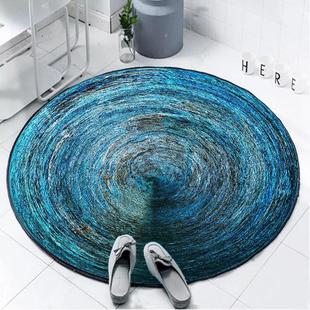 圆形地毯北欧风格简约几何转椅垫轻奢高级感蓝色卧室床边毯简约风