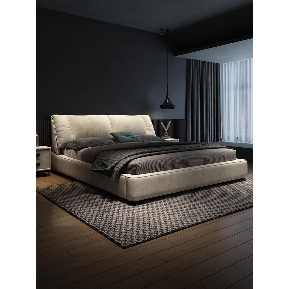 意式轻奢布艺床双人2米x2米2大床主卧软包高端婚床麂皮绒科技布床