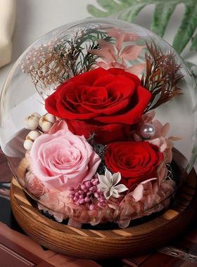 永生花玫瑰ins风玻璃罩礼物生日送女朋友闺蜜家居饰品微景观摆件
