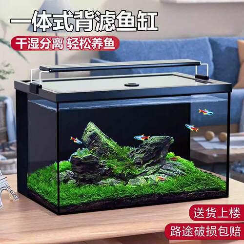 超白背滤鱼缸小型桌面客厅一体式循环过滤家用玻璃造景生态金鱼缸