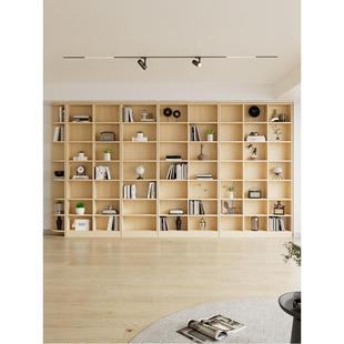 实木书架置物架落地收纳家用书柜储物柜一体整墙到顶图书馆格子柜