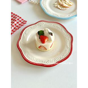 山川夏木法式覆古红色蕾丝浮雕甜点盘覆古宫廷风格下午茶西餐盘