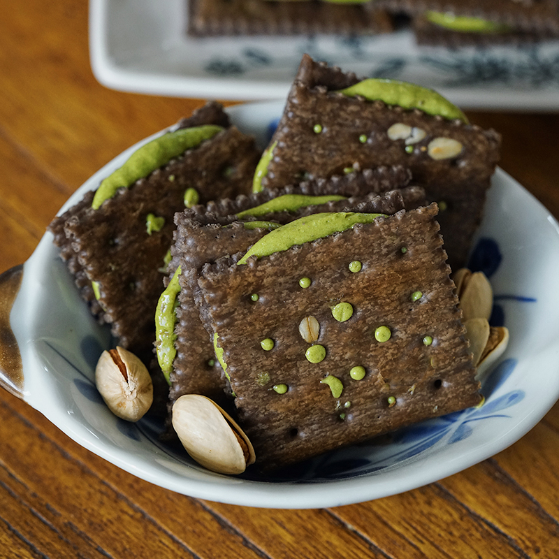 夏午三点  可可开心果酱牛轧夹心饼干香酥拉丝办公室休闲零食小吃