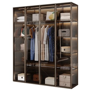 可定制钢化玻璃铝合金衣柜卧室家用现代简约环保储物到顶大衣橱