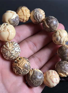 金本大师牙雕2.0十二生肖手链男士20猛犸象牙1.8刻珠文玩手串18女