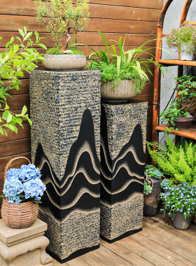 中式仿石柱展示柱室内禅意招财流水底座户外庭院花园门口装饰摆件