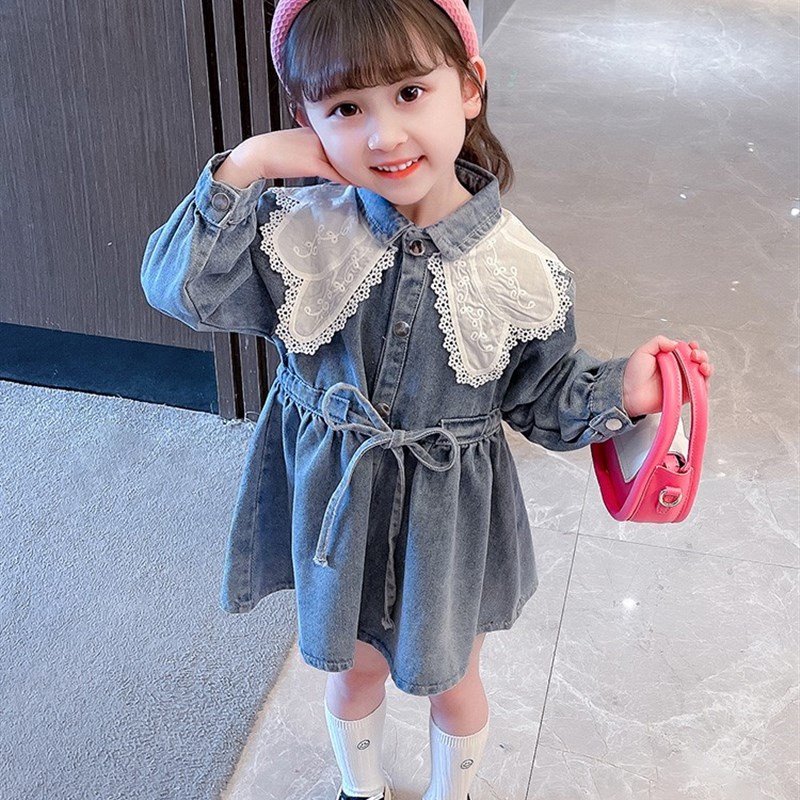 女.童牛仔洋装春秋季2023新款时髦洋派春款春装女宝;.;&r