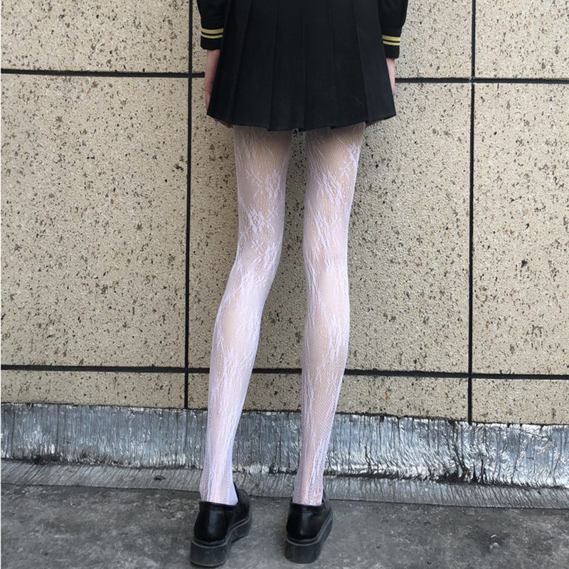 倾心袜业 蕾丝花朵丝袜女薄款夏季JK渔网袜白丝袜性感连裤袜子潮