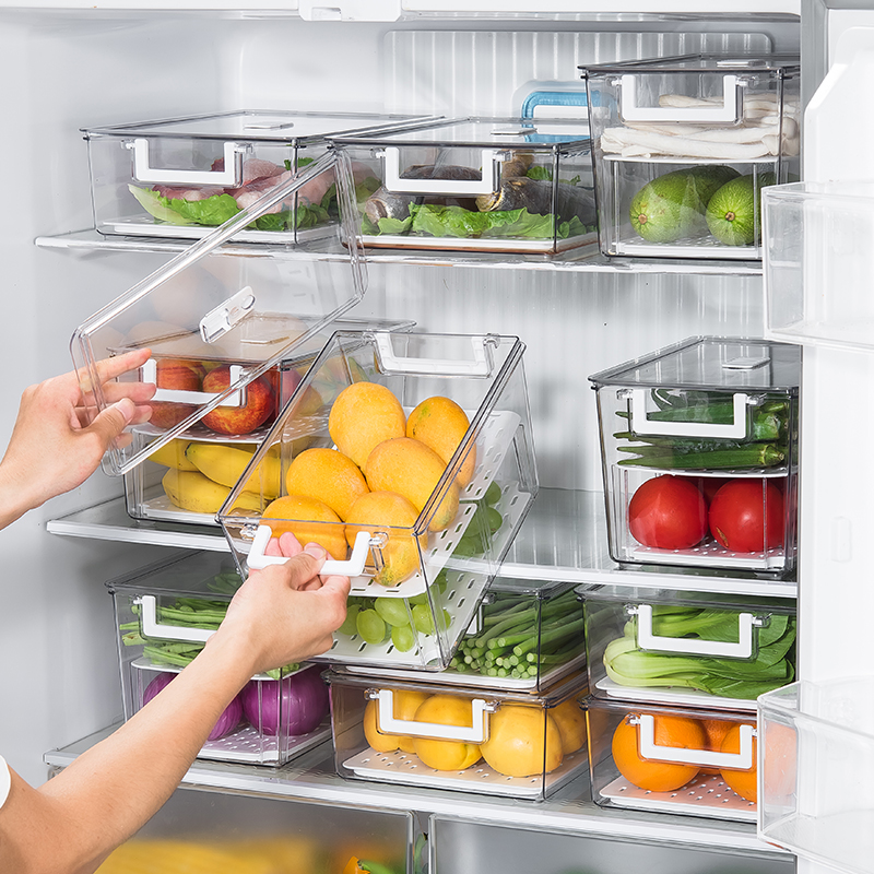 冰箱沥水收纳盒大容量水果保鲜盒蔬菜专用储物盒子鱼肉类冷冻神器