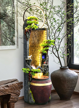 新中式客厅玄关沙发旁水幕墙景观招财装饰品乔迁送礼落地流水摆件