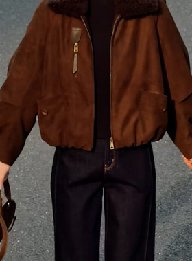 冬季皮毛一体加厚显瘦短款棉服女
