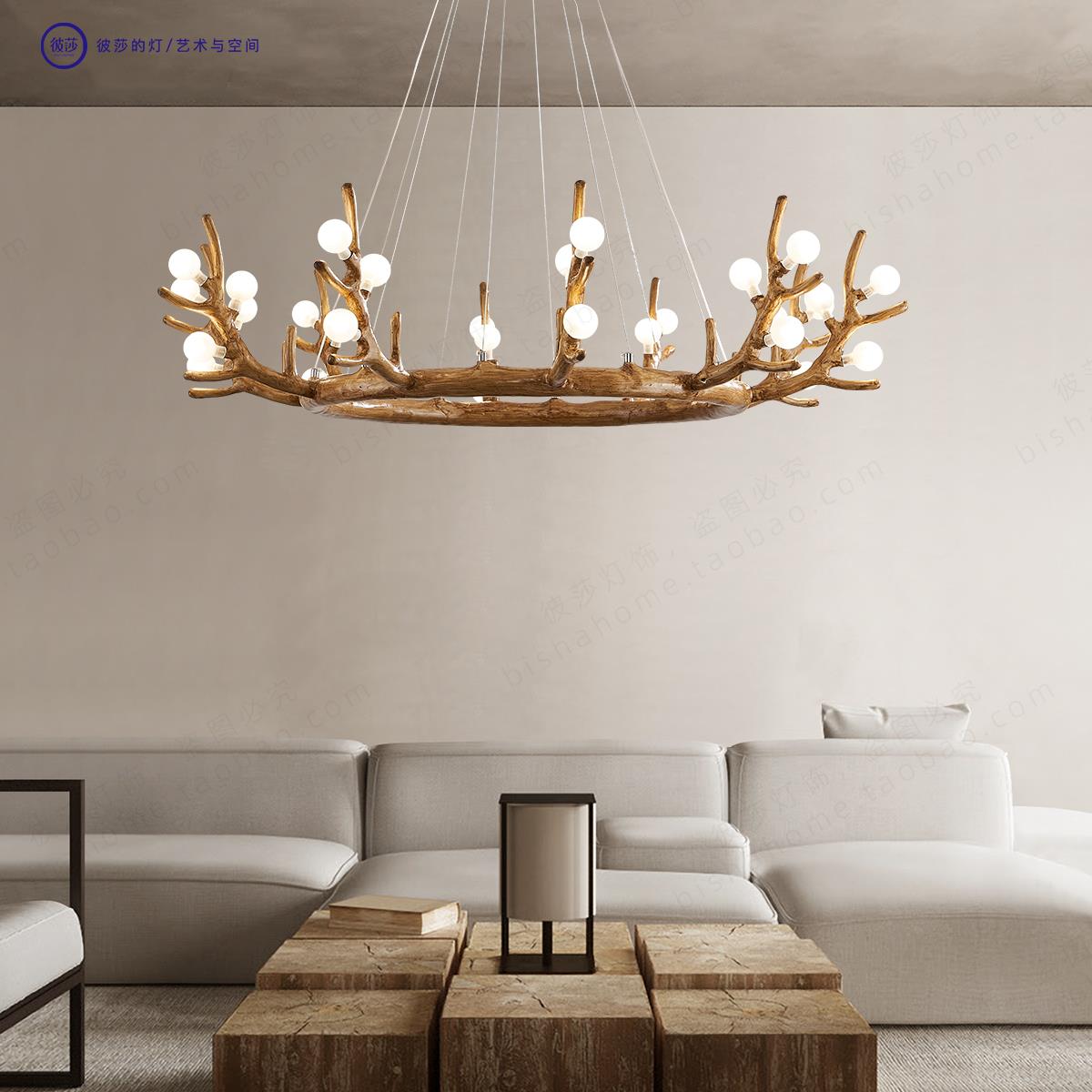 日式侘寂风鹿角主吊灯 客餐厅卧室 树枝创意别墅复式挑空北欧原木