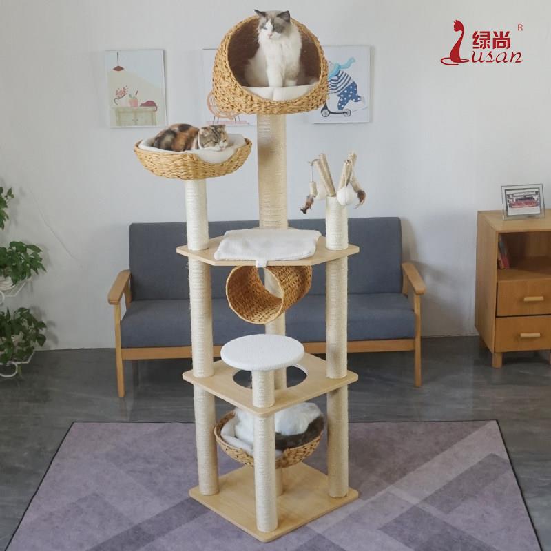 绿尚实木柱子藤编大型猫爬架猫树猫窝猫抓板猫跳台剑麻猫别墅