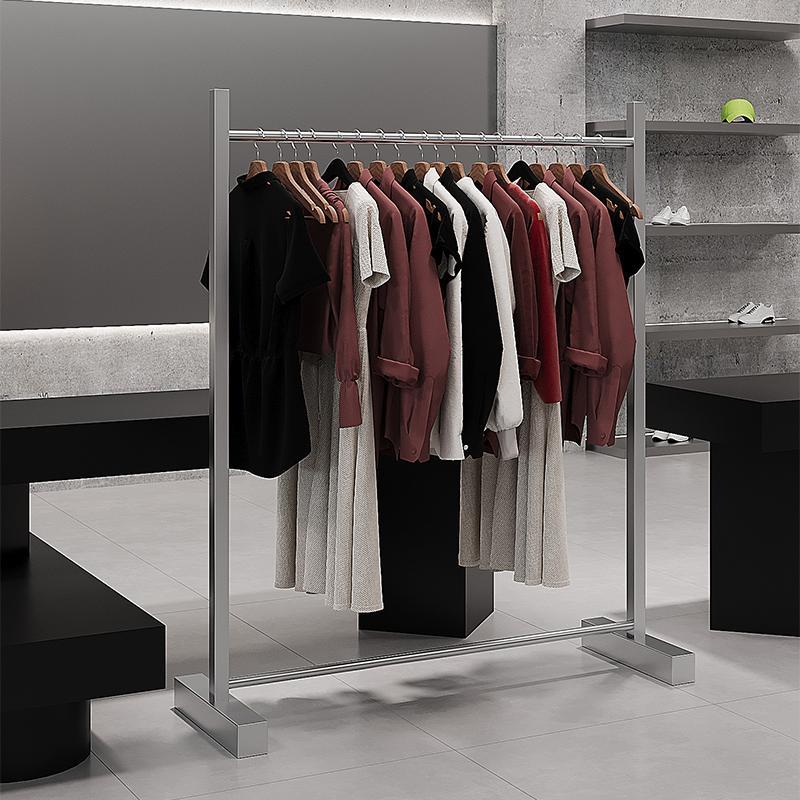 服装店展示架黑色方管落地式陈列挂衣杆女装店不锈钢男装中岛货架