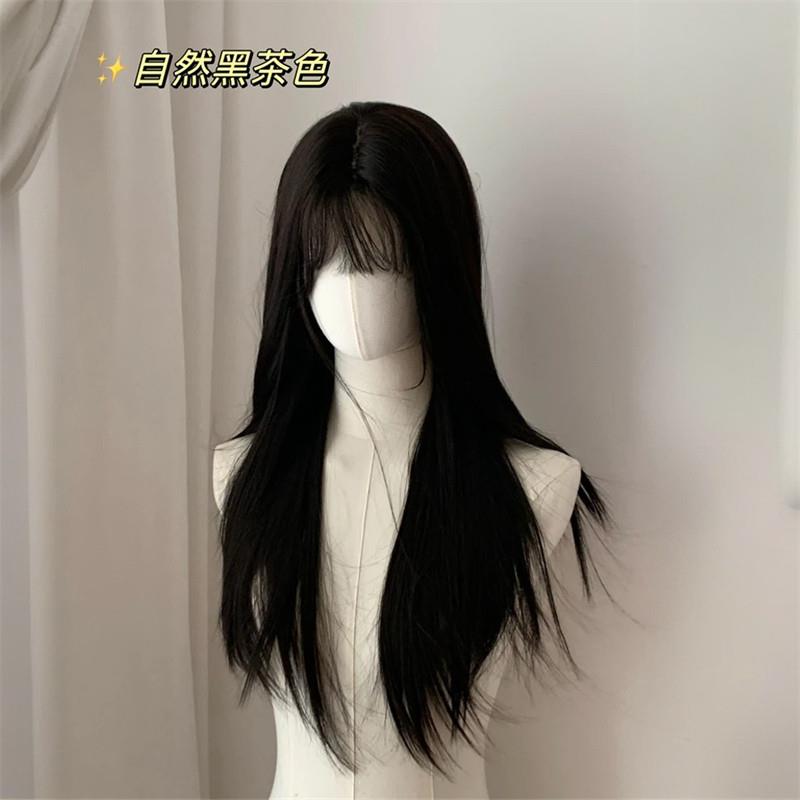 68CM少萝jk学妹自然齐刘海黑长直Lolita仿真假发女全头套