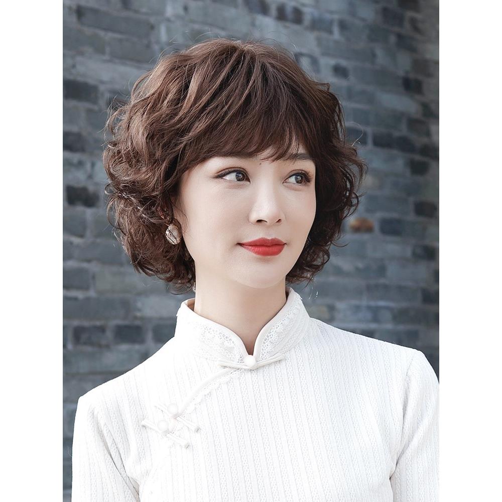 假发短发女假发真发全真人发短卷发光头自然女士中老年妈妈头套