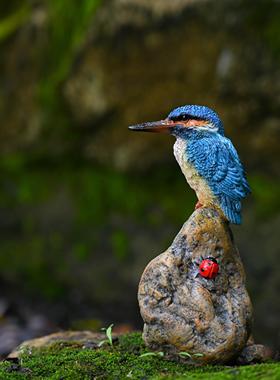彷真翠鸟摆件盆景微景观小鸟燕子假山流水鱼池造景树脂装饰摆设