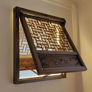 大匠造支摘窗中式仿古门窗上翻推拉做旧东阳木雕花格镂空茶室定制