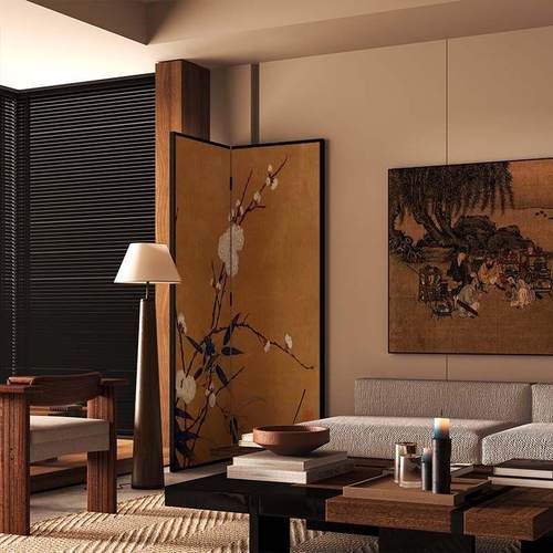 中式古典梅花折叠屏风隔断客厅装饰宋代美学沙发背景墙移动遮挡