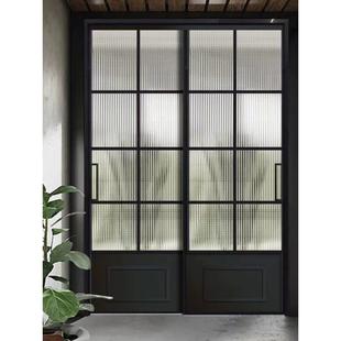 上海老洋房法式覆古老钢窗厨房推拉门黑色卫生间移门吊轨水波纹