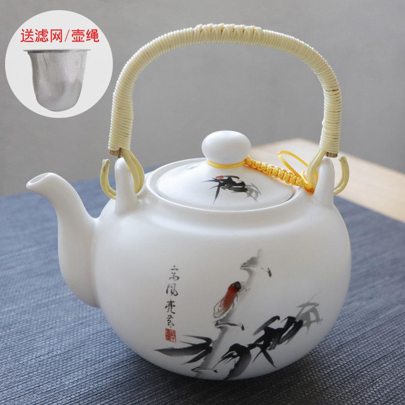 亚光釉大号陶瓷茶壶单壶景德镇家用提梁壶泡茶壶大容量带过滤网