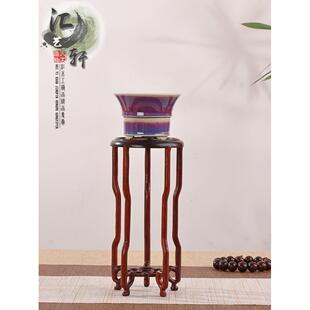红木红酸枝紫光檀明式简约工档圆形花几悬崖盆景花瓶摆件实木托架
