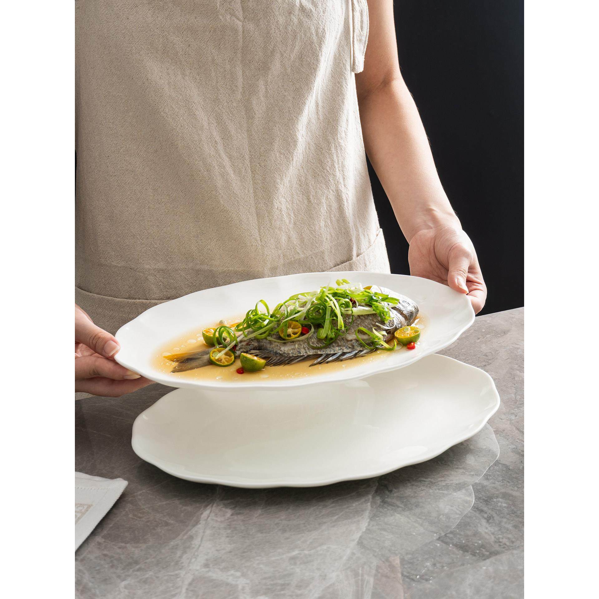 纯白骨瓷鱼盘家用蒸鱼盘子陶瓷菜盘釉下彩餐具高级感椭圆形装鱼碟,餐饮具,盘,淘宝优惠券,粉丝福利购,淘宝优惠卷