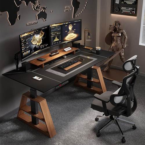 电动升降桌腿台式电脑桌子智能电机芯工作台家用实木办公电竞书桌