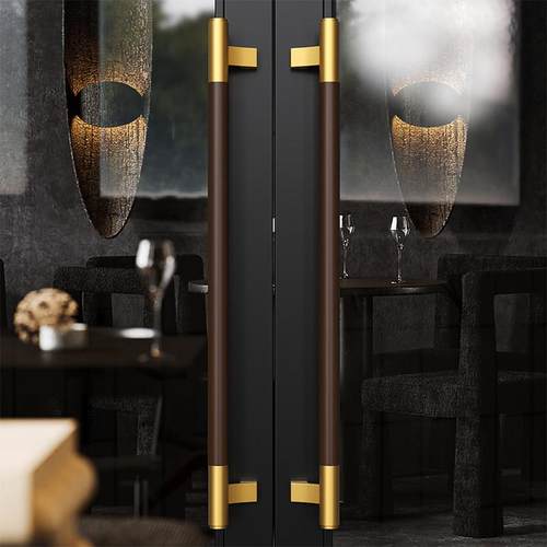 极简现代玻璃门拉手金色商铺包厢新中式不锈钢圆管胡桃实木门把手