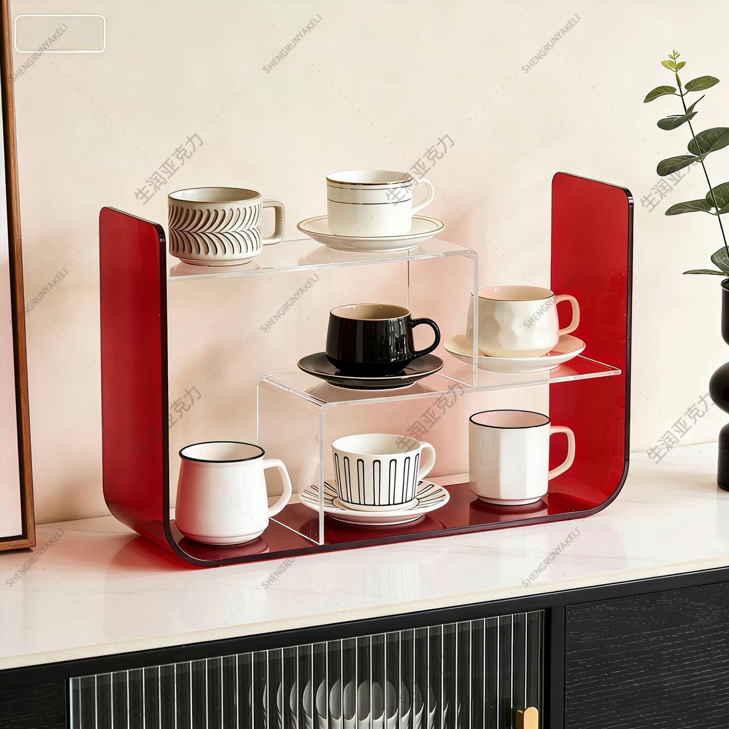 压克力茶杯架茶壶收纳桌面水杯茶杯架陶瓷店展示架多层置物架子