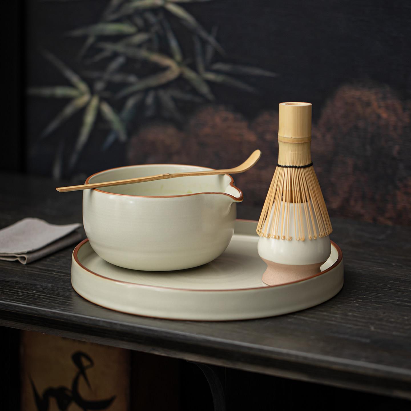 汝窑点茶筅抹茶刷百本立茶筅立组合绿茶白茶粉抹茶打茶器工具套装