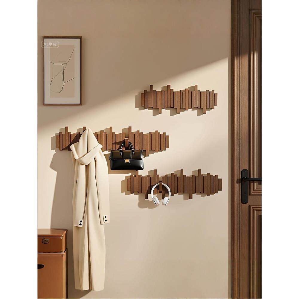 钢琴键挂衣架墙上壁挂实木挂衣钩家用免打孔入户门玄关衣帽架