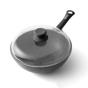 ABS麦饭石锅不粘锅炒锅32cm炒锅家不沾涂层炒菜锅平底锅电磁燃气