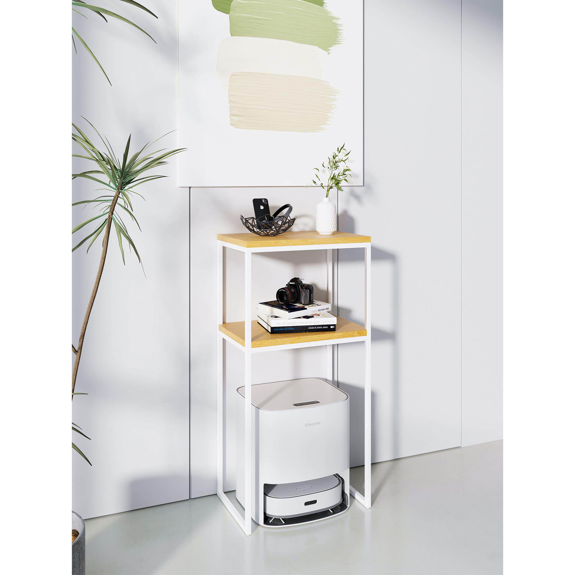 实木扫地机器人双层收纳柜高脚盆栽花架边几展示架鱼缸落地置物架