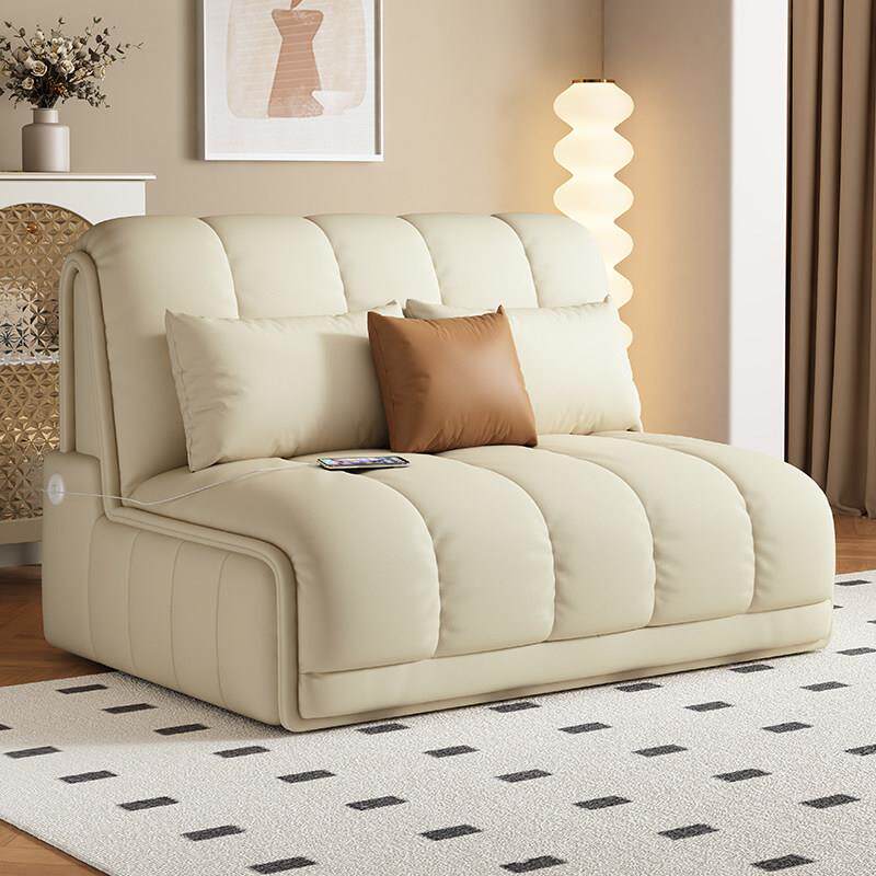 恒社智能电动多功能沙发床两用客厅小户型简约折叠伸缩单人全真皮