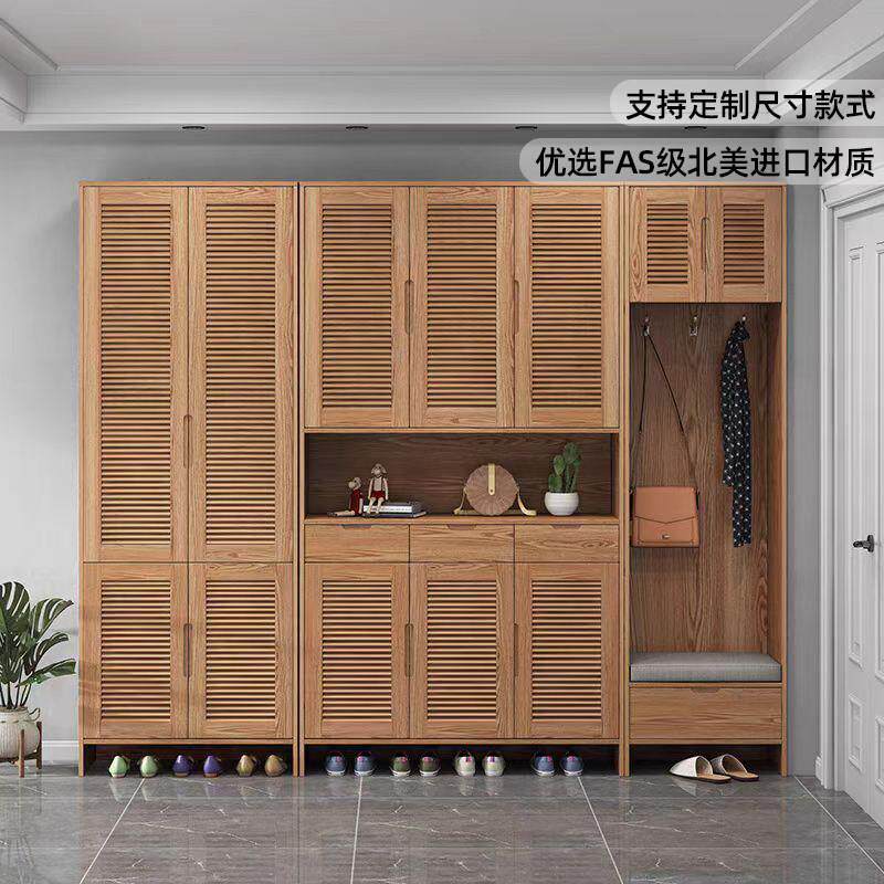 橡木玄关大容量实木鞋柜 可定制现代简约百叶门鞋柜