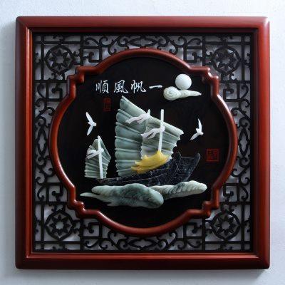 玉雕画客厅背景墙壁装饰品挂件新中式中国风工艺壁画玄关连年有余