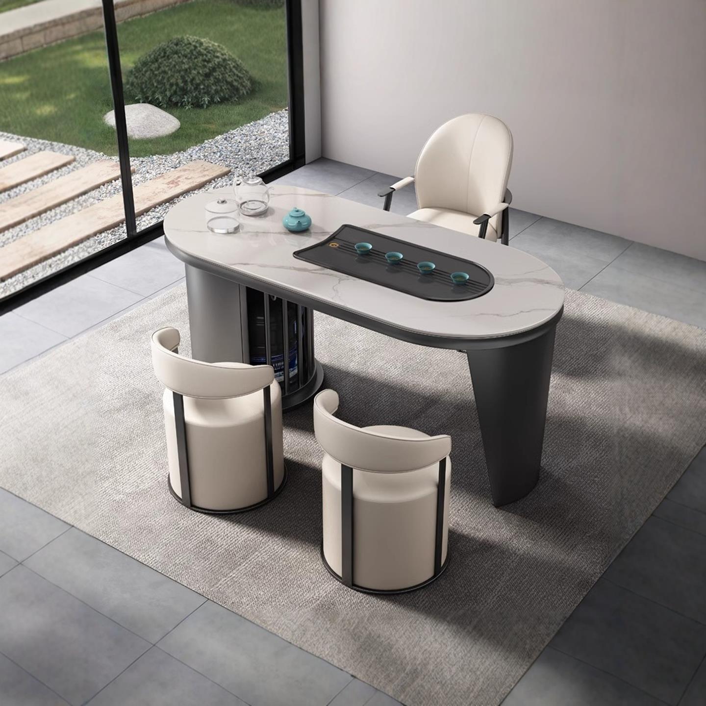 岩板茶桌小茶台椅组合家用阳台小型烧水壶一体2025新款高级感整套