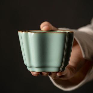 天青汝窑茶杯四方杯开片可养普洱茶品茗杯单杯陶瓷主人杯复古茶盏