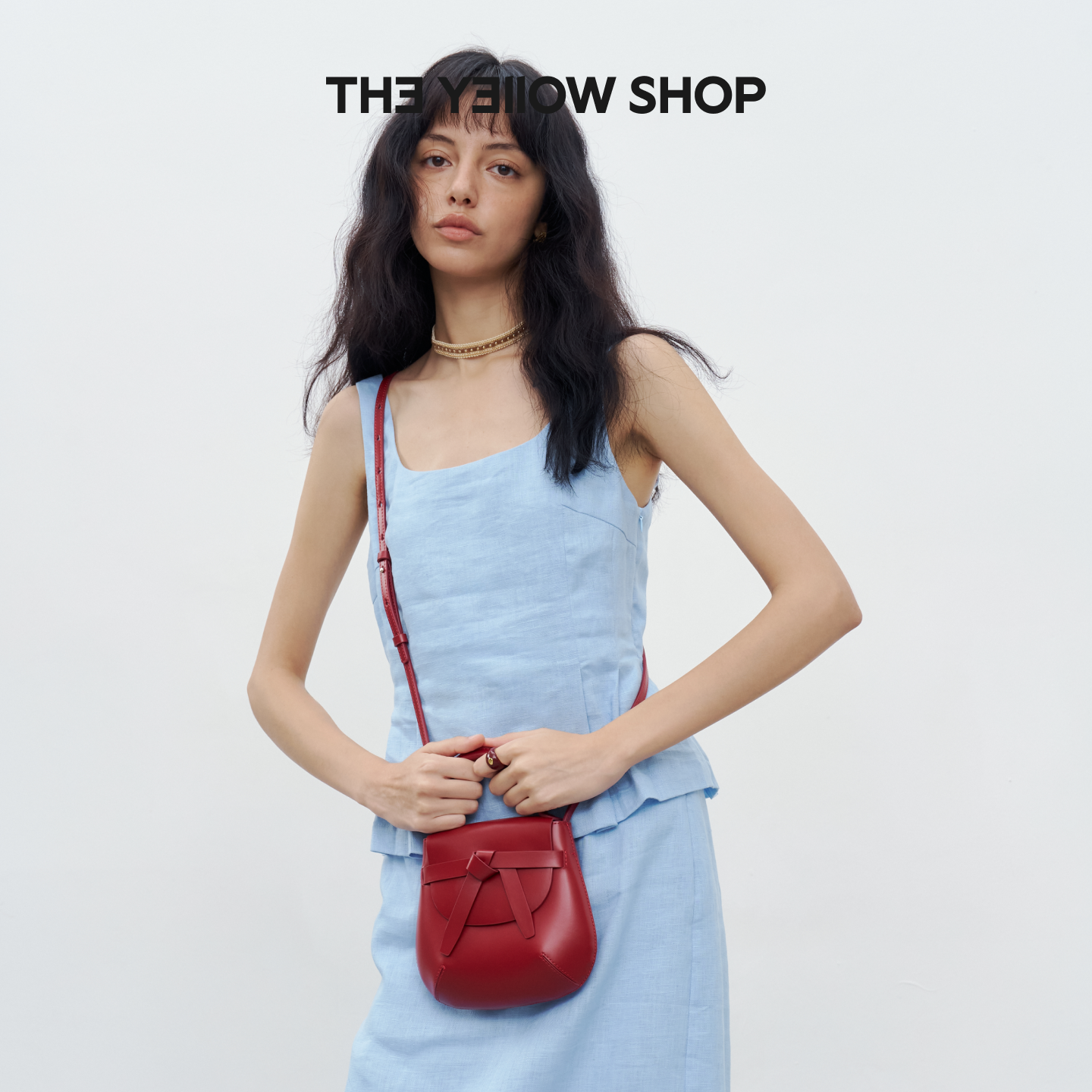 THEYELLOWSHOP 关晓彤沈梦辰同款 头层牛皮复古学院绑结马鞍包
