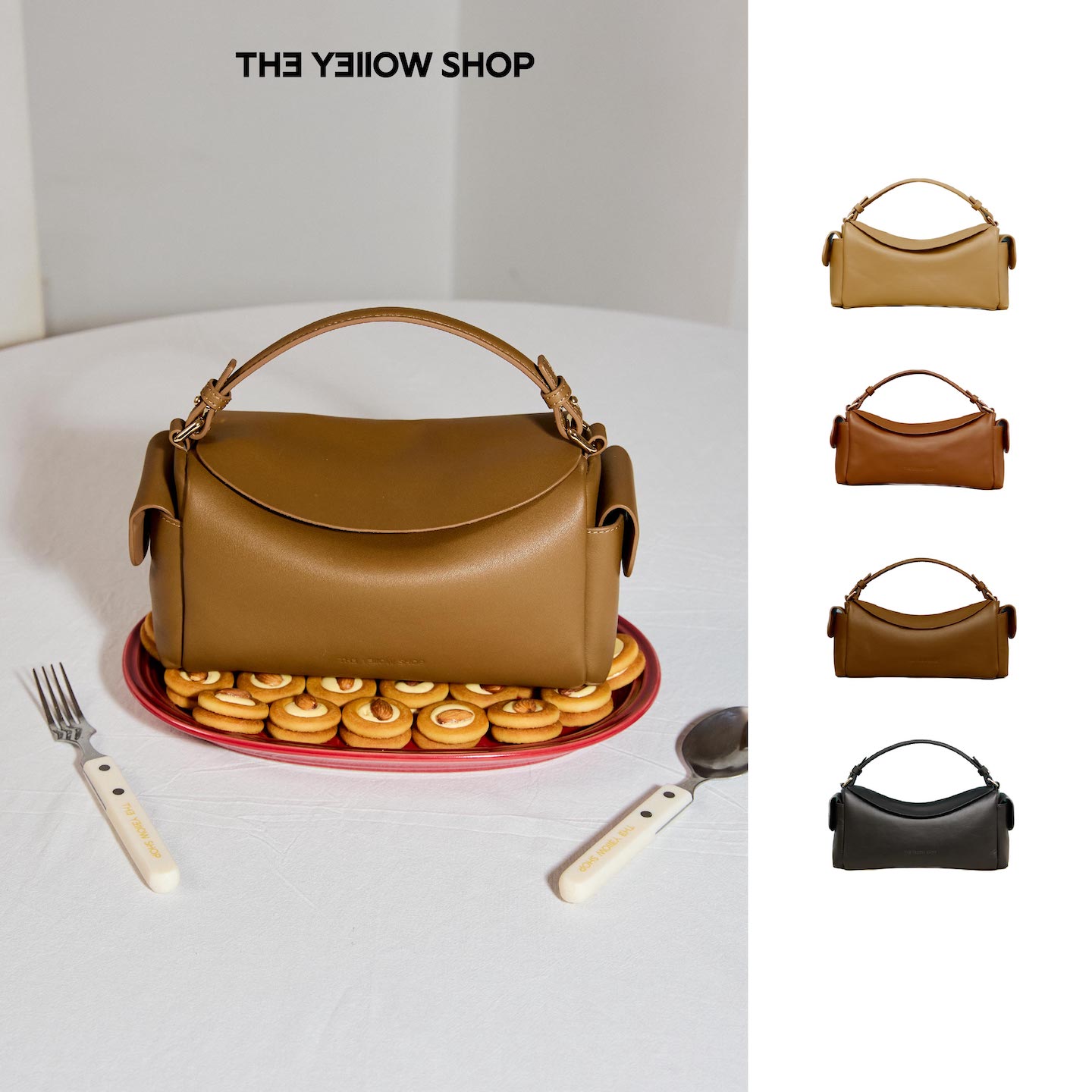 THE YELLOW SHOP纳帕头层牛皮经典色系斜挎手拎枕头吐司包Brioche