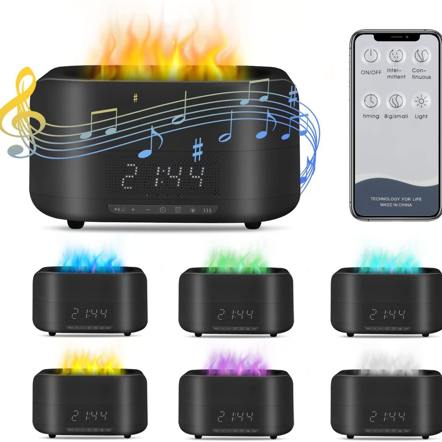 新款仿真火焰香薰加湿器蓝牙音箱创意氛围灯数显时钟礼品礼物