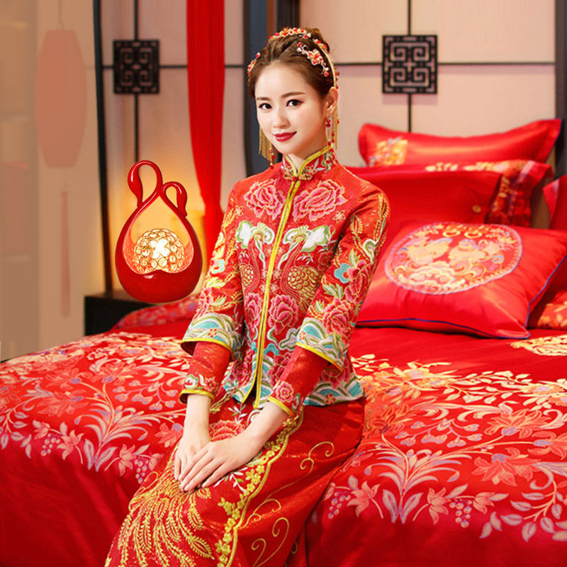 热销结婚用的台灯婚房床头灯红色轻奢新婚陪嫁长明长命摆件灯卧室