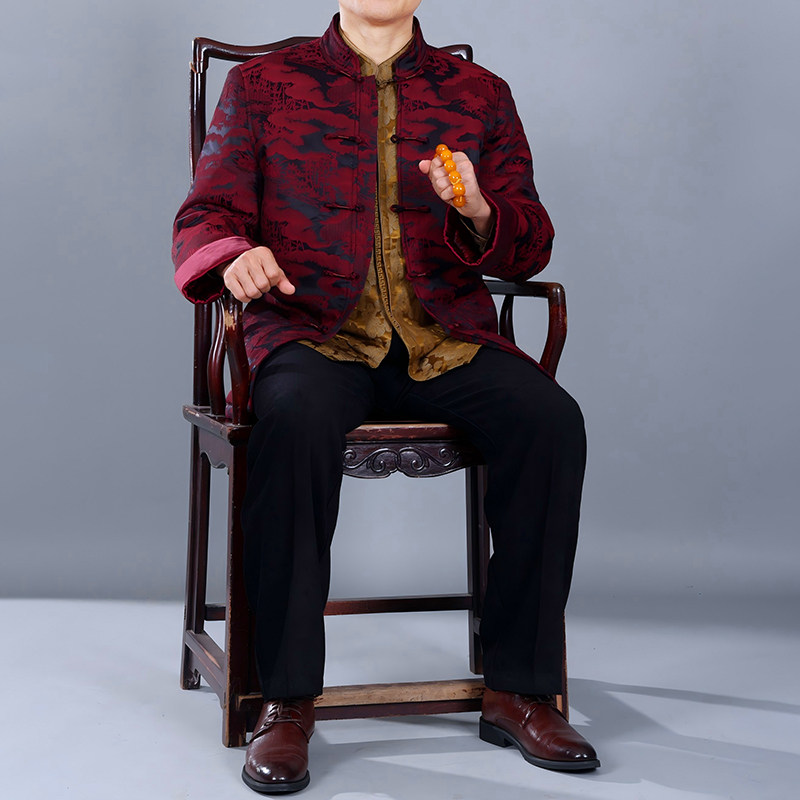 高档桑蚕丝新中式唐装男中老年