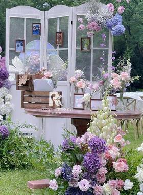 粉紫色婚庆用花礼真花材粉玫瑰绣球郁仿金香AL-1370婚路引装饰插